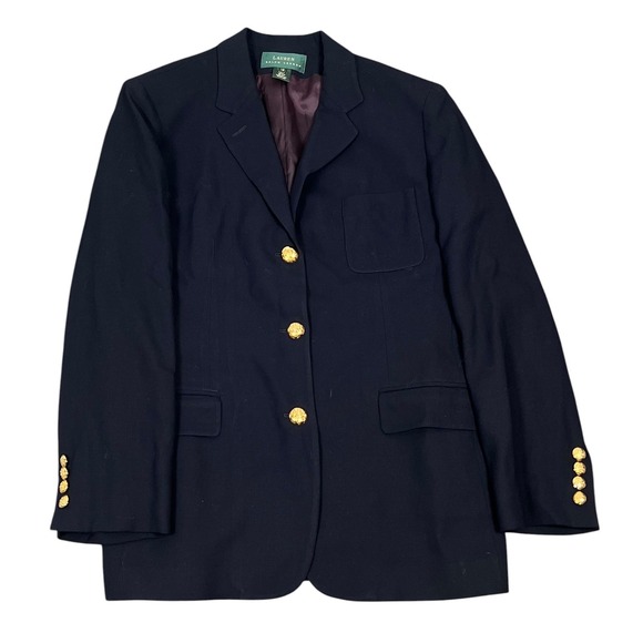 Lauren Ralph Lauren Jackets & Blazers - Lauren Ralph Lauren Blazer Womens 12 Navy Blue Wool Crest Gold Button Preppy